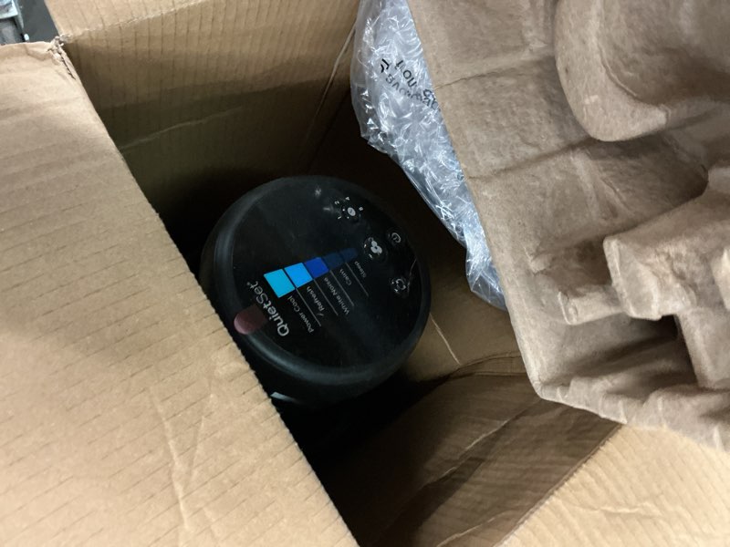 Condition photo showing As Is for honeywell 40" black quiet set oscillating tower fan, 30ft air circulation power, 5 speed, auto off timer, hyf260b