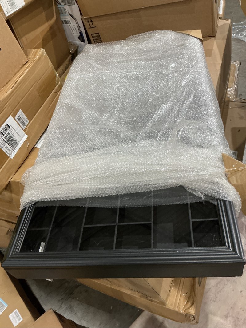 Condition photo showing Good Condition for shot glass display cabinet solid wood - large display case for collectibles | man cave accessories | uv protection acrylic door | wall mounted black shadow box | 36 divided slots | 26" x 18" 26 x 18