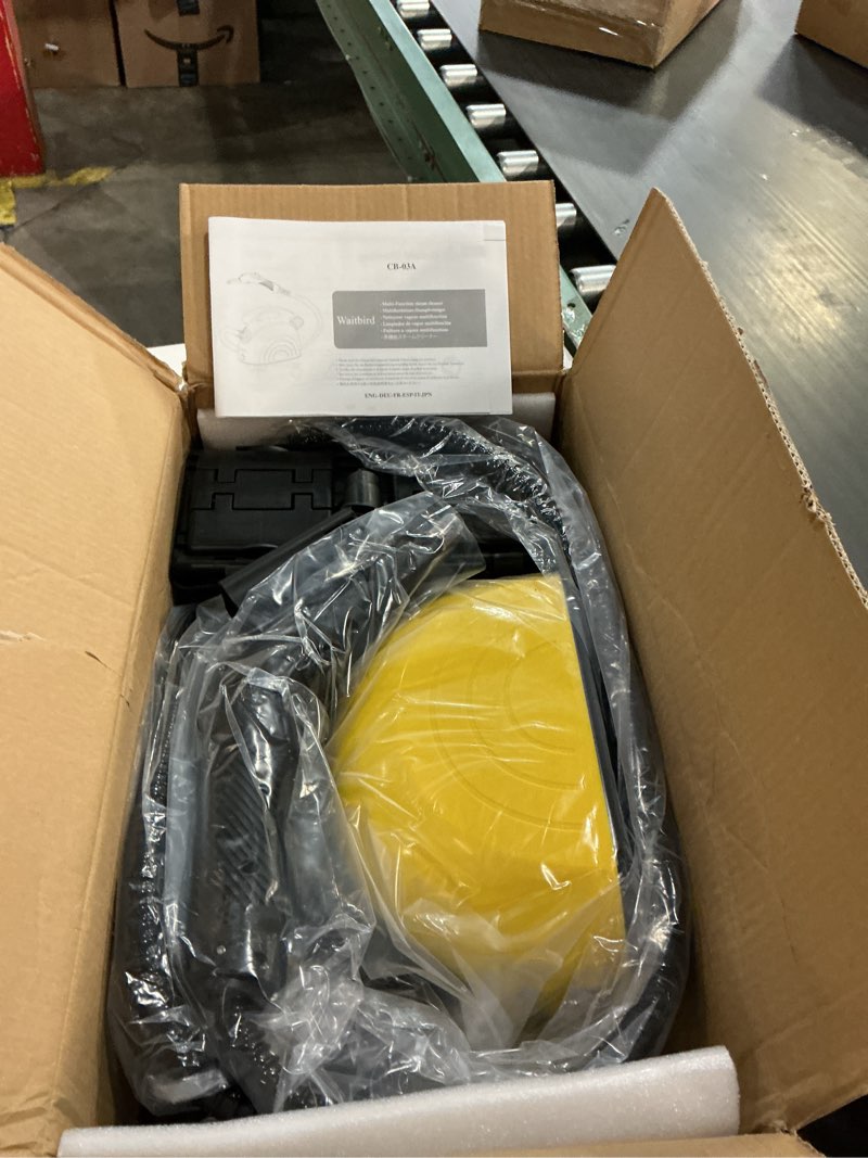 Condition photo showing New/Like New for steam cleaner, steam cleaner for home, handheld steamer for cleaning with 21 accessories, 248 °f high temperature, suitable for grout, floor. sofas, upholstery, yellow