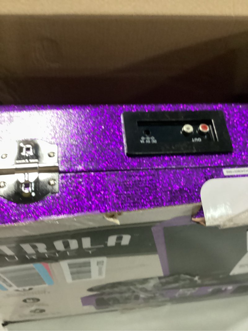 Victrola Journey Bluetooth Portable Suitcase Record Player – with Built-in Speakers, 3 Speed Vinyl Record Player, RCA Out, Headphone Jack (Purple Glitter)