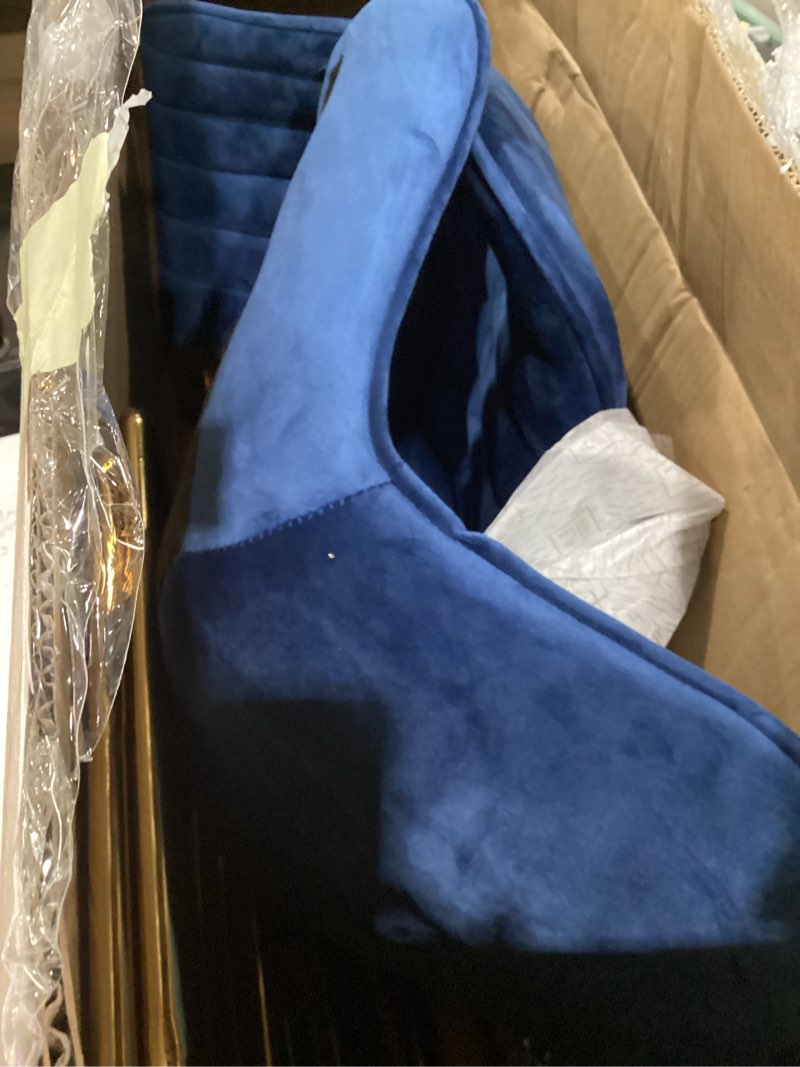Condition photo showing As Is for sidanli velvet blue bar stools, 29 inch upholstered island stools with footrests, gold bar chairs for home, kitchen island, dining room 29" blue