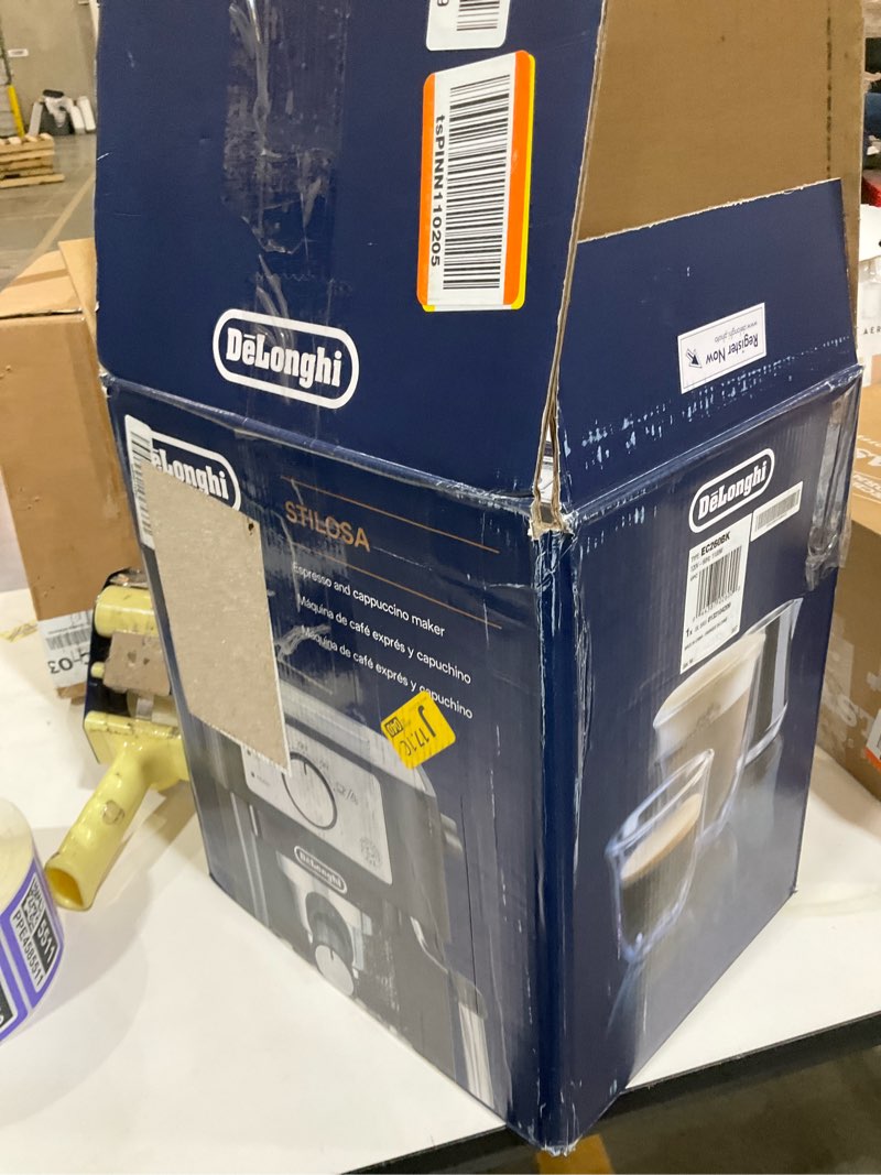Condition photo showing As Is for De'Longhi Stilosa Manual Espresso Machine, Compact Coffee Maker, 15 Bar Pump Pressure, Manual Milk Frother Steam Wand for Authentic Single & Double Espresso, Lattes & Cappuccinos, Tamper Included Stliosa Espresso Machine