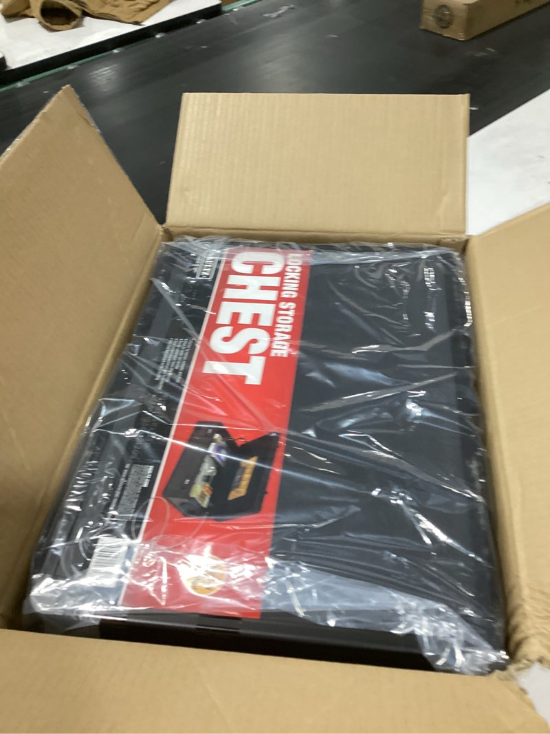 Condition photo showing New/Like New for Vaultz Storage Lock Box - 6.5 x 19.25 x 13.5 Inch Lockable Dorm Storage Trunk with Combination Lock - Briefcase, Medicine Box, Lock Boxes for Personal Items, Cash, Laptop - Black on Black