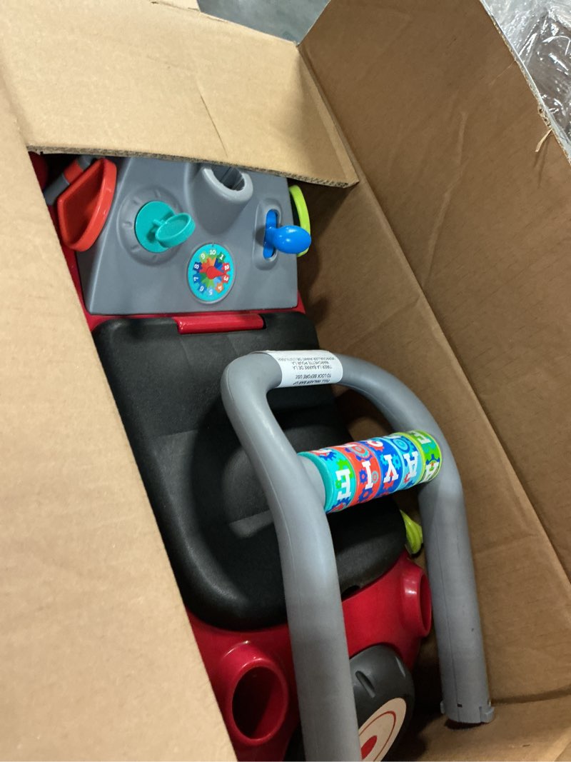 Condition photo showing Good Condition for radio flyer busy buggy, for toddlers 1-3, 3-in-1 push walker ride on car with 17 sensory activities, anti-tip feature, under-seat storage, horn and gears, 42 lb capacity, toddler ride on toys red