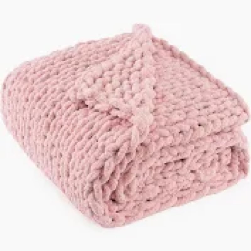 riwasurna luxury chunky knit blanket throw, handmade thick chenille yarn throw 50x60, blush pink cab