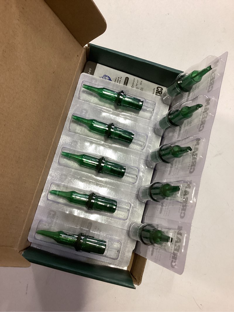 Condition photo showing New/Like New for Green Cartridges, 20pcs Japanese Steel Tattoo Needle Cartridges for Metal Grips (13 Round Liner Bugpin - 1013 RL BP) 13 Round Liner Bugpin - 1013 RL BP Green
