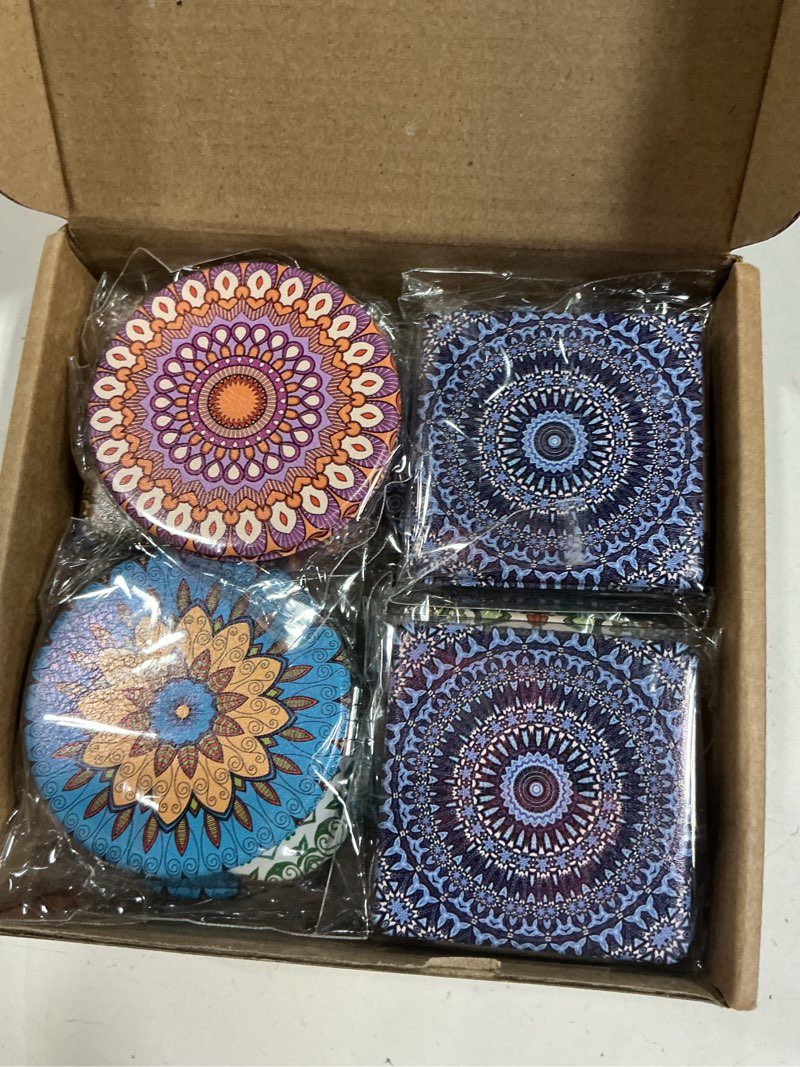 Condition photo showing New/Like New for yalikop mandala design pocket mirror mini travel makeup purse compact accessories beauty magnifying double sides pocket mirror portable handheld folding pu leather supply for women(12 pieces)