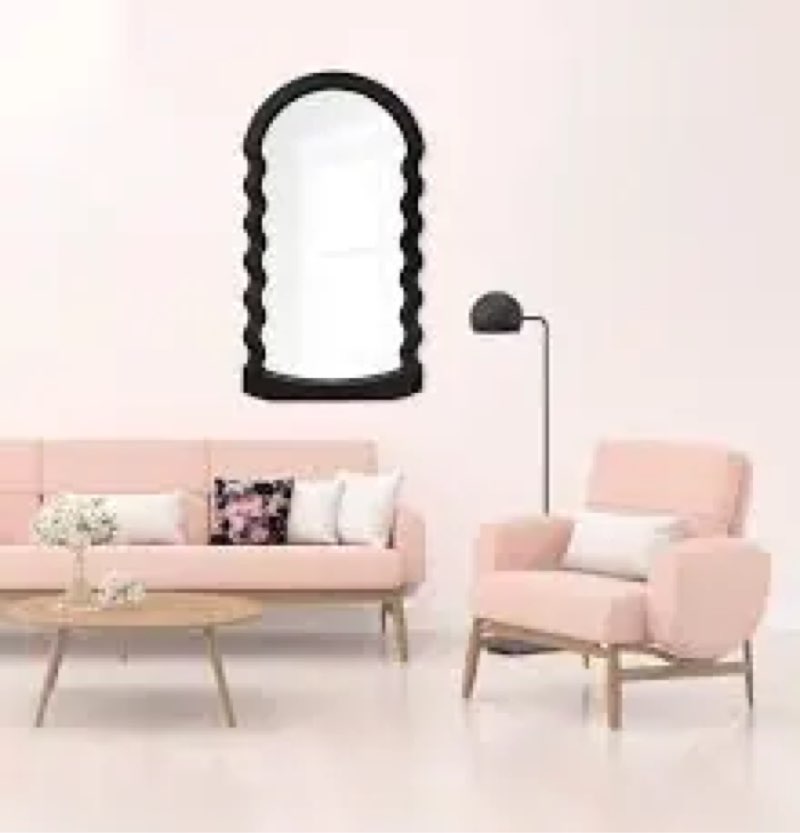 24 x 44" arched black wavy wood frame mirror