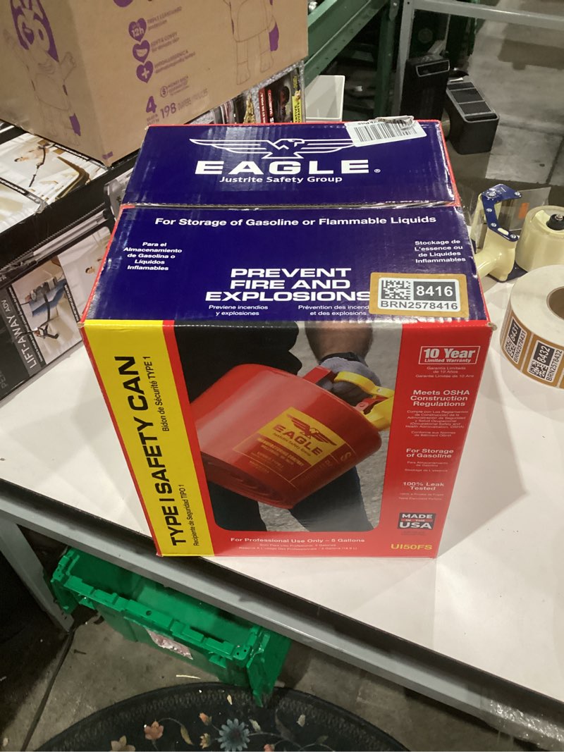 eagle 5 gallon type i red safety gas can for gasoline with flame arrester, self-closing lid, and f-15 funnel, made in the usa, galvanized steel flammable storage can, ui50fs
