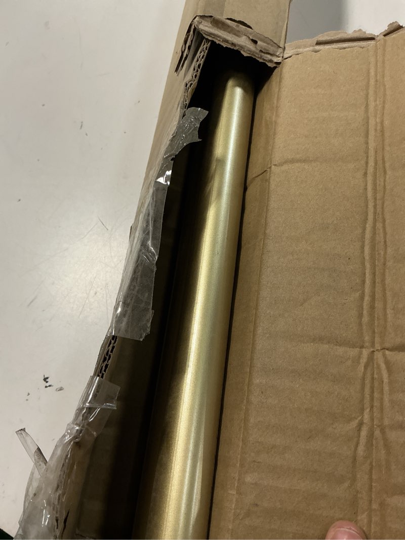 Condition photo showing As Is for umbra cappa double curtain rod, includes 2 matching finials, brackets & hardware, 66 to 120-inch, gold 66 to 120-inch gold