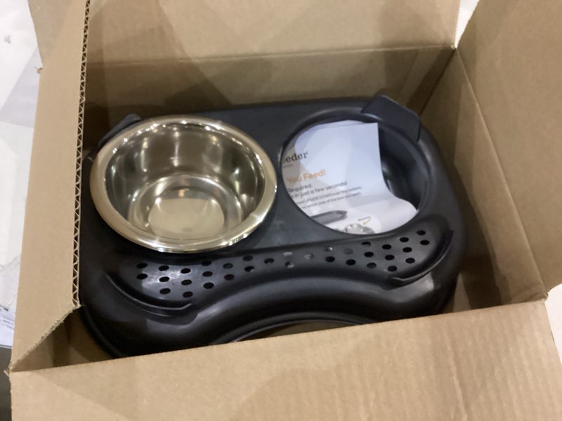 Condition photo showing Good Condition for Neater Feeder Express Elevated Dog Bowls by Neater Pet Brands – Dog Bowls with Stand - Stainless Steel Food and Water Bowls – Raised Dog Bowl Set for Small Dogs, Midnight Black Small Midnight Black
