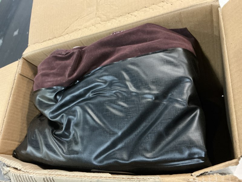 Condition photo showing As Is for bestway maroon 20" queen air mattress with built-in pump