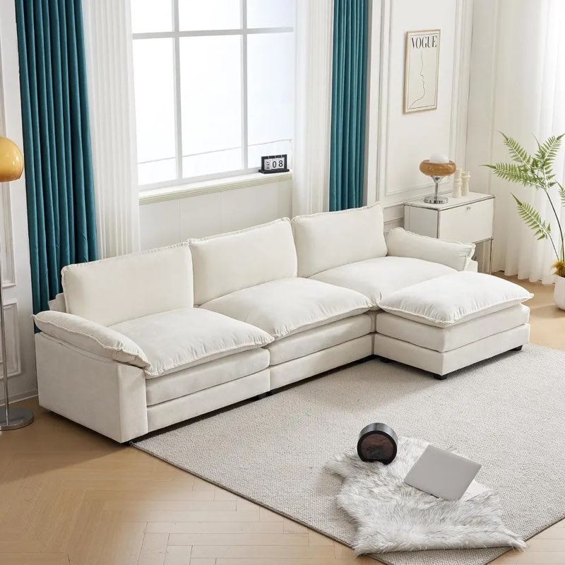 Modern Beige 3-Seat Sectional sofas and couches with Ottoman(incomplete armless chair only)