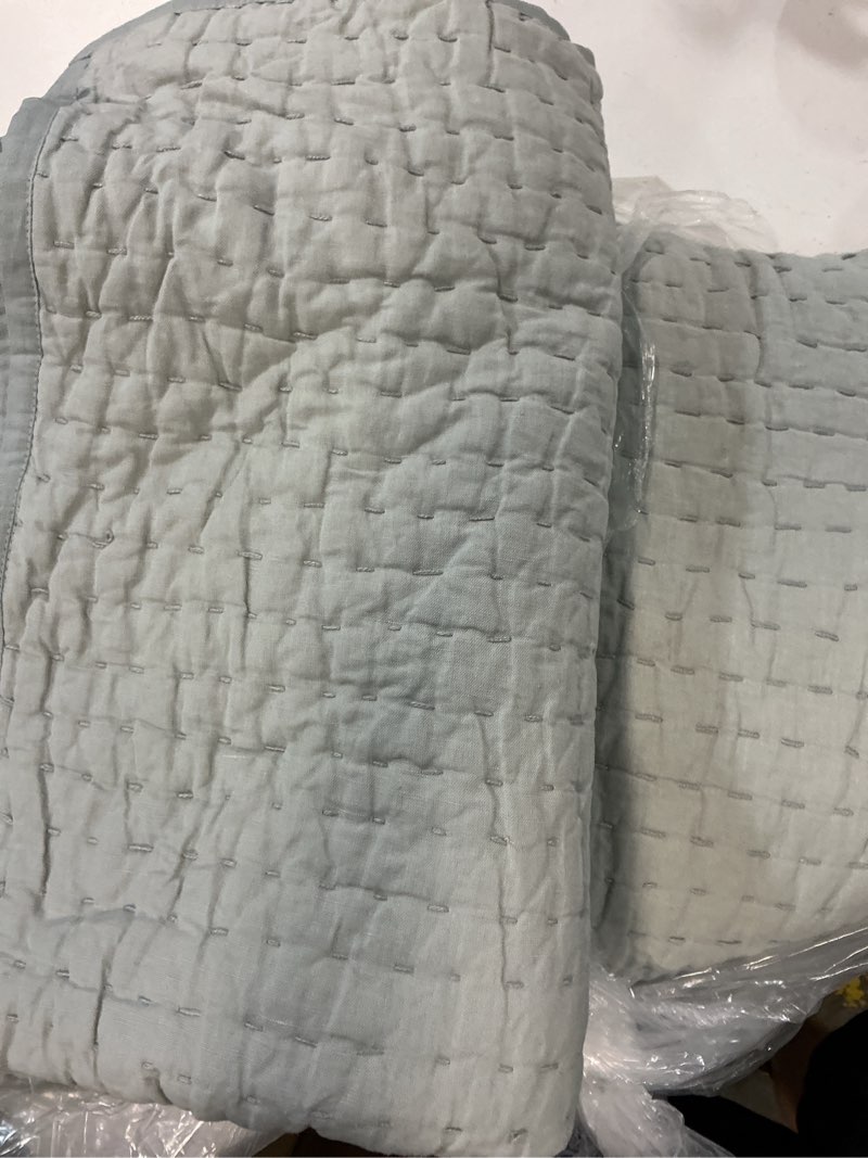 Condition photo showing Good Condition for european linen cotton stitch quilt set, king/cal king, mist