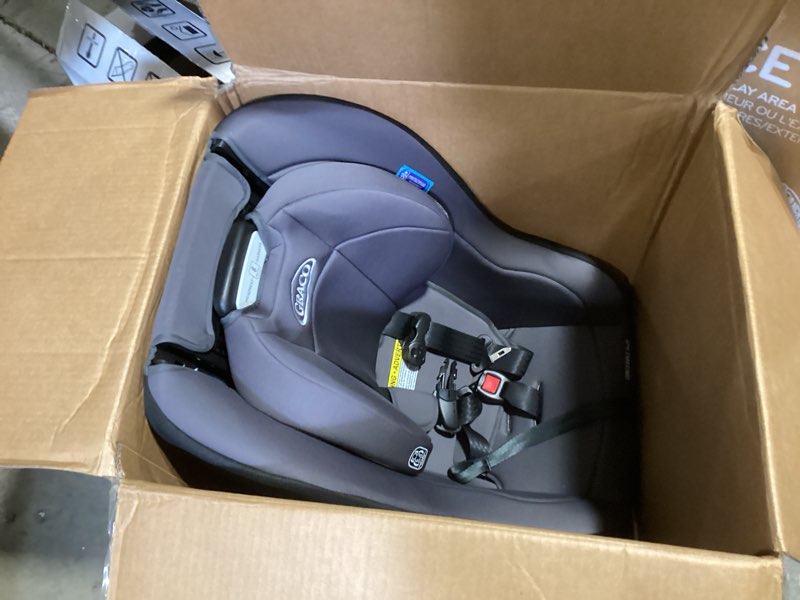 Condition photo showing As Is for graco contender slim convertible car seat, west point, lightweight travel car seat with compact, space-saving design, rear-facing 5–40 lbs, forward-facing 26.5–65 lbs, easy to transfer, faa approved west point 2.0