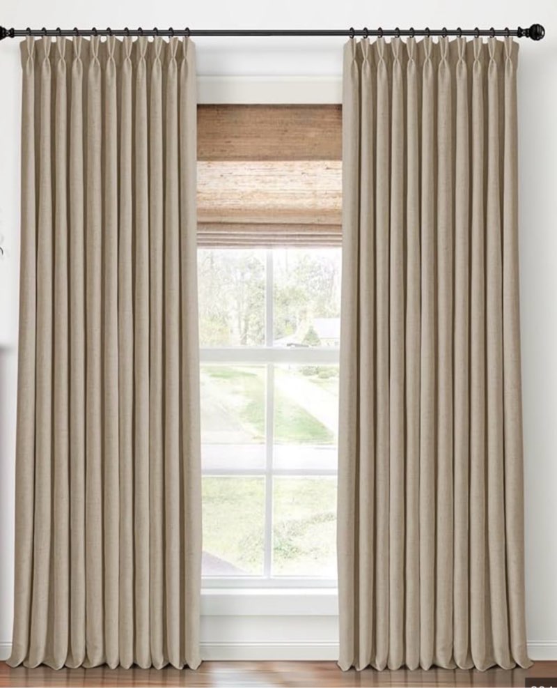 capaloca pinch pleated blackout curtains 120 inch long, linen blend, 100% blackout drapes with 20 ho