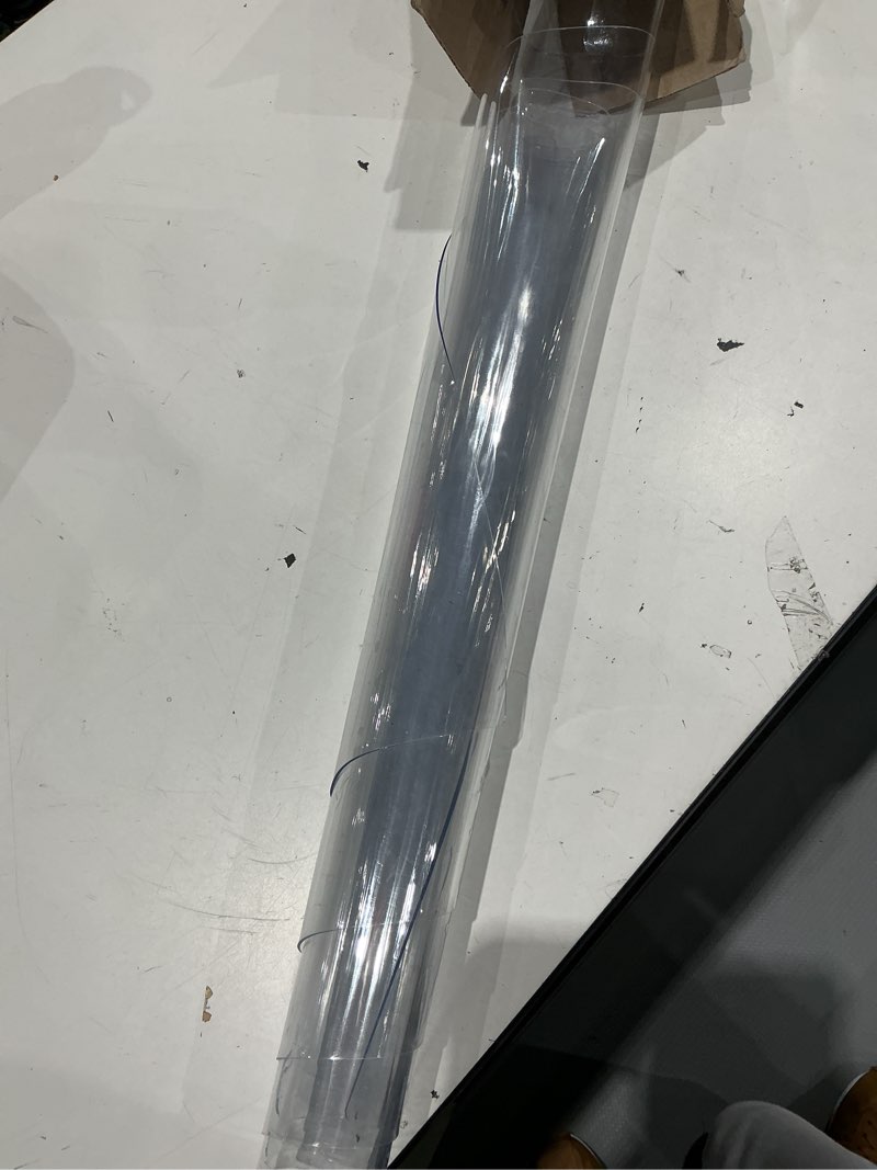 Condition photo showing As Is for 12 x 24 inch clear table cover protector, 2mm thick clear desk mat, plastic table cover, vinyl table protector, desk mats on top of desks clear 2mm 12" x 24"