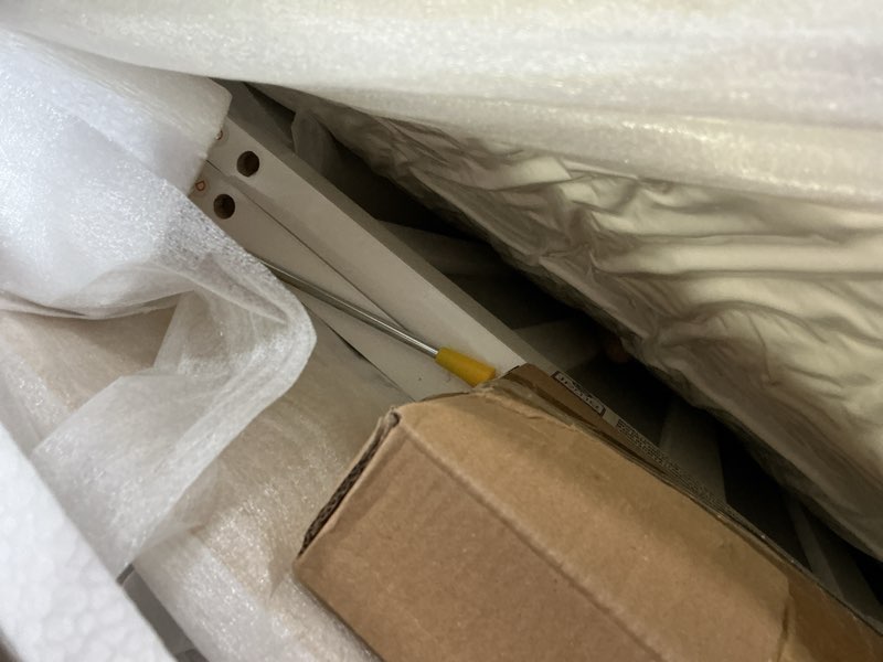 Condition photo showing As Is for Dream On Me Edgewood 4-in-1 Convertible Mini Baby Crib in White GreenGuard Gold & JPMA, Non-Toxic, Compact 40×25×33? Design, Converts to Mini Daybed & Twin Bed (Rails to Buy) 1? Mattress Pad White Modern