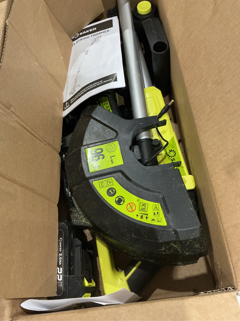 Condition photo showing As Is for saker cordless weed wacker,3-in-1 weed cutter with auto line feed, 12-in cordless lawn mower grass trimmer&edger lawn&mower tool with 2 batteries for yard, garden,wireless weed eater with 6 lines 6 spool lines included