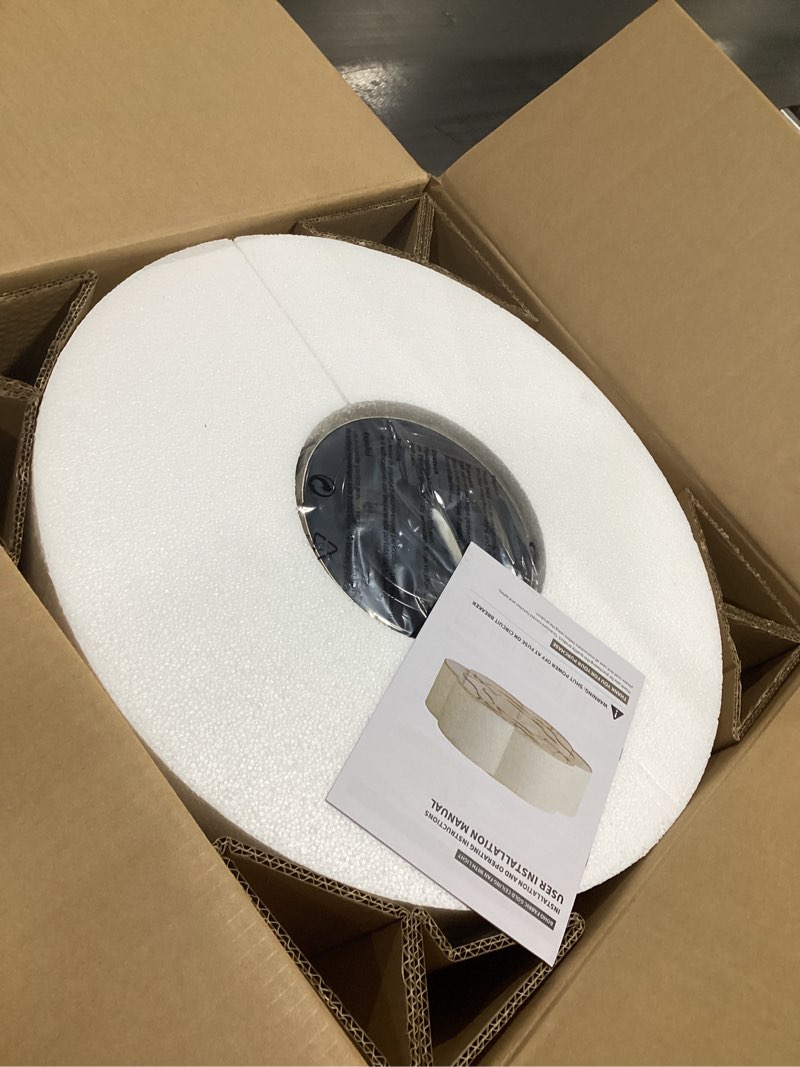 Condition photo showing Good Condition for Caged Ceiling Fan with Lights, Flush Mount 20" Boho Ceiling Fans with Lights Remote Control, Low Profile Fabric Bladeless with 6 Speeds for Bedroom, Nursery, Kitchen Beige