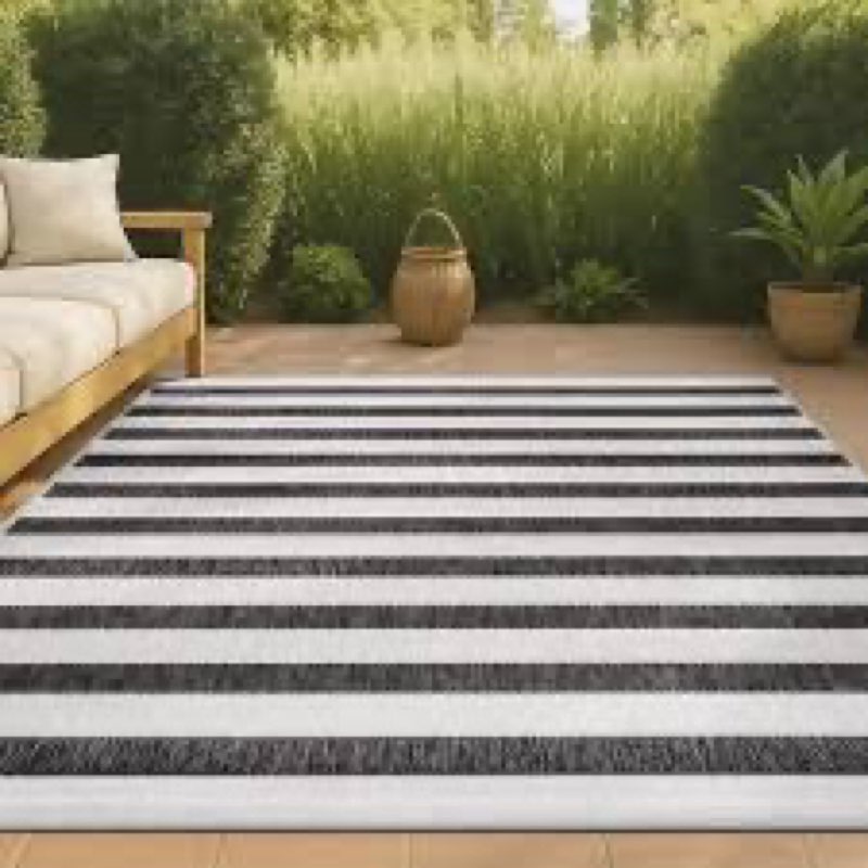 JONATHAN Y Wide Stripe Indoor Outdoor Area Rug 9X12 Black/Cream, Aveiro for Backyard, Patio, Porch, 
