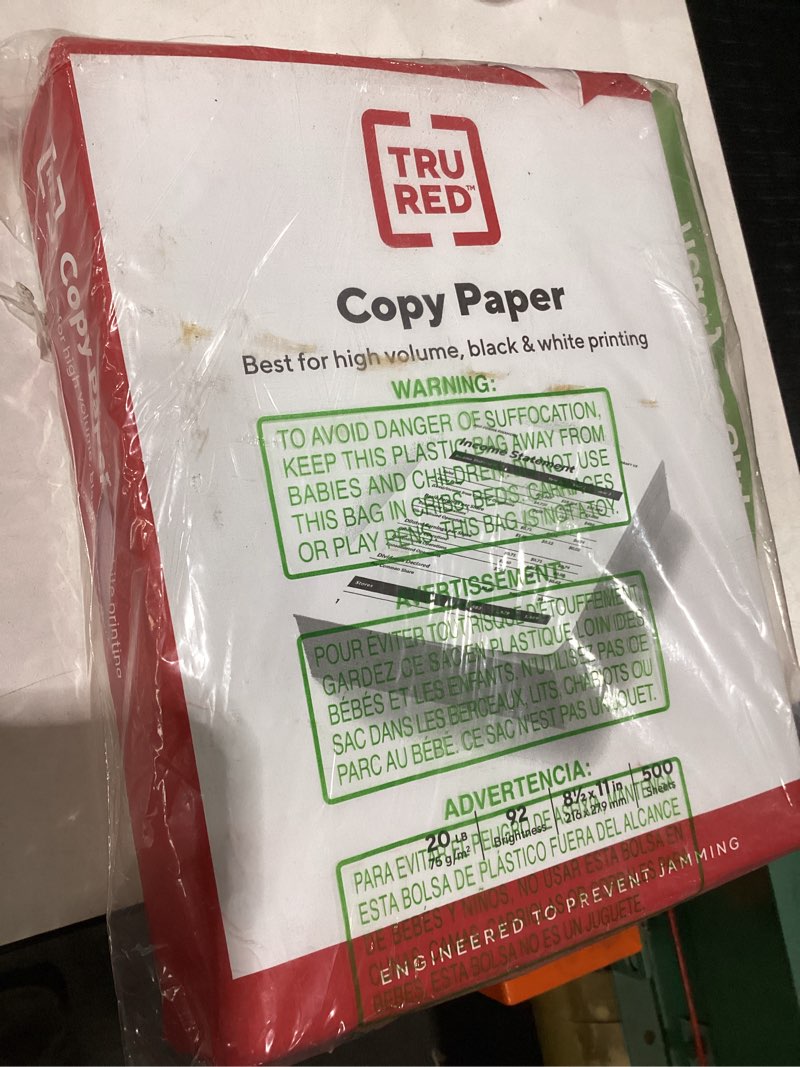 Condition photo showing As Is for tru red printer paper, 8.5" x 11", designed for high-speed printers, 92-brightness 500 sheets 8.5'' x 11''