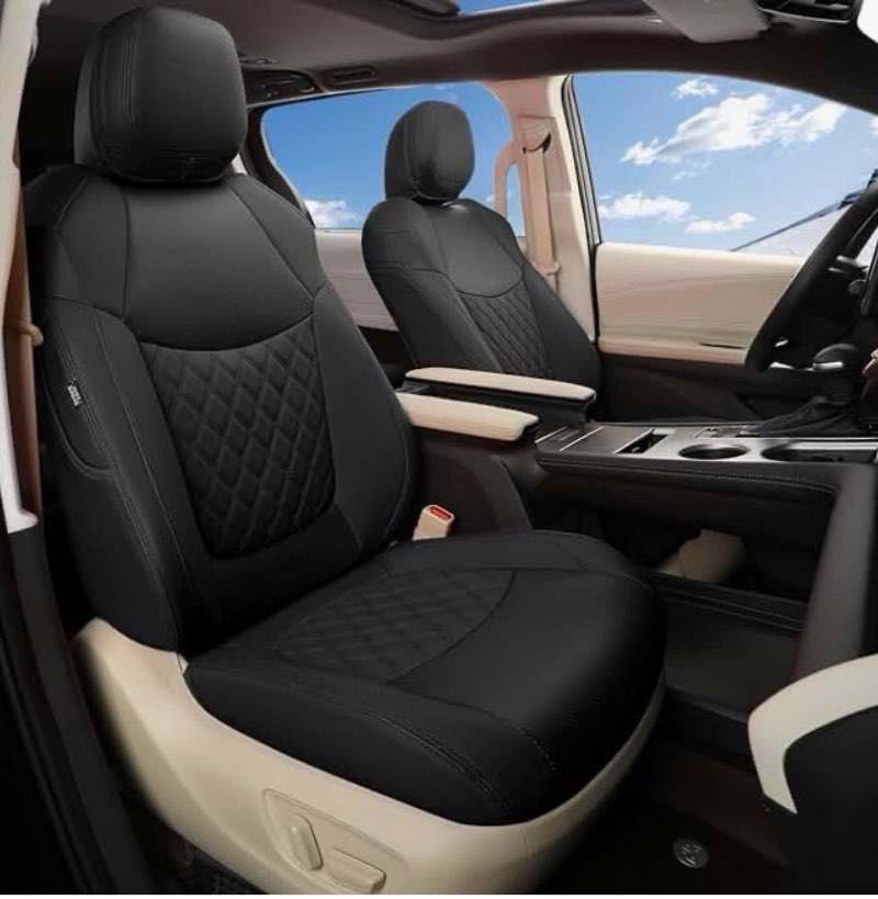 GIANT PANDA Front Car Seat Covers Custom Fit 2021-2025 Toyota Sienna LE, XLE Plus, 8-Seater, Faux Leather black 