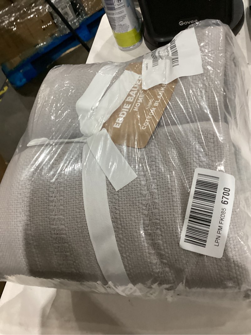 Condition photo showing As Is for Eddie Bauer - King Size Blanket, 100% Cotton Weave Bedding with a Naturally Soft Feel, 400 GSM, Throw Blanket for Couch or Bed (Variegated Weave Stripe Grey) King Grey