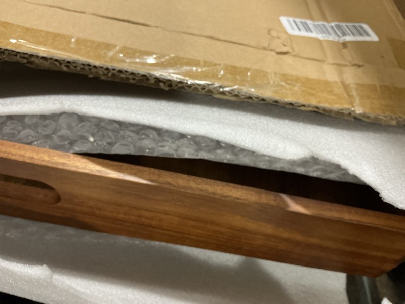 Condition photo showing Good Condition for extra large square wood tray, generously 22" acacia serving trays for large ottoman coffee table, giant square shape sofa tray with handles, kitchen organizer storage trays huge counter serveware 22" square tray - acacia