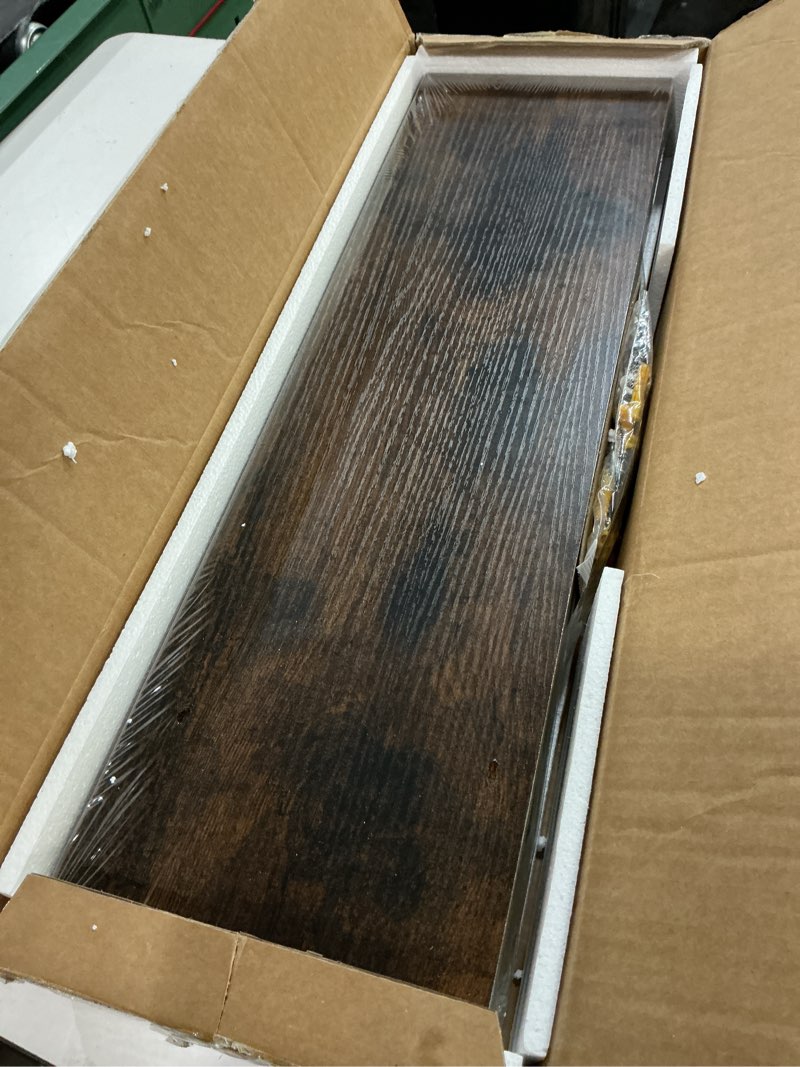 Condition photo showing New/Like New for bayka floating shelves set of 2, 22.5 inches farmhouse rustic wood wall mounted shelves for bathroom, bedroom, living room or kitchen, hanging shelf decor book with 22lbs capacity, rustic brown b. rustic brown - americana farmhouse style 22.5inches