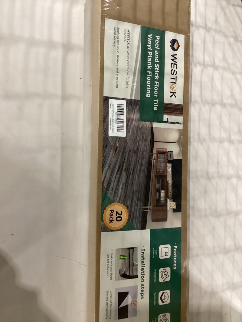 Condition photo showing New/Like New for WESTICK Grey Wood Peel and Stick Floor Tile Waterproof 20 Pack Vinyl Plank Flooring Self Adhesive Stick on Floor Tiles Wooden Shiplap Look Wood Grain Flooring Tile for Bathroom Bedroom Kitchen 36"x6" 9.grey