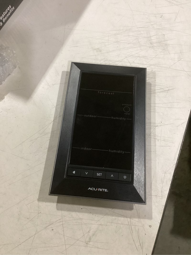 Condition photo showing Good Condition for acurite digital vertical weather forecaster with indoor/outdoor temperature, humidity, and date and time (01121m) , black