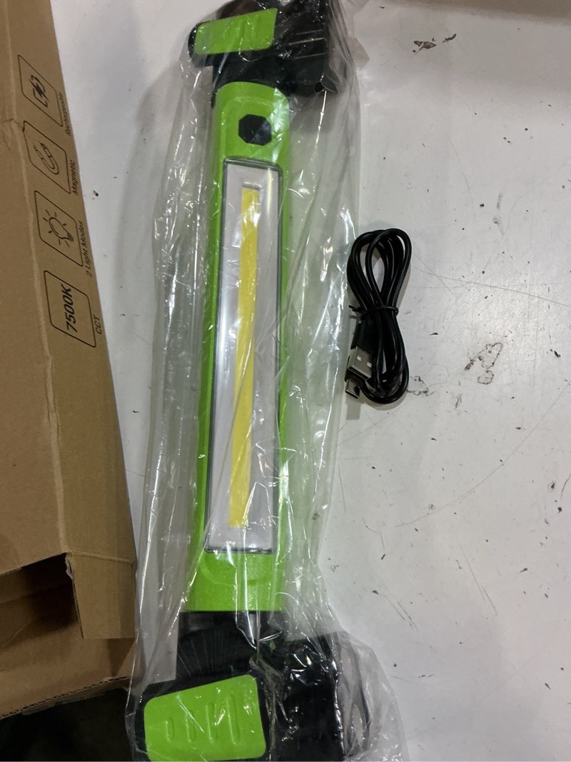 Condition photo showing New/Like New for work light, 2500lm bright led work lights, 5200mah rechargeable magnetic underhood work light with hooks, cordless battery powered mechanic light for car repairing/inspection/garage/workshop/emergency green