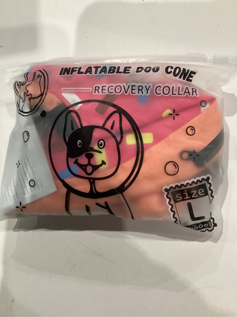Condition photo showing As Is for Supet Inflatable Dog Cone Collar Alternative After Surgery, Doggie Neck Donut Collar Recovery ECollar, Soft Dog Cone for Small Medium Large Dogs Donut Pink L-(Neck 11"-14")