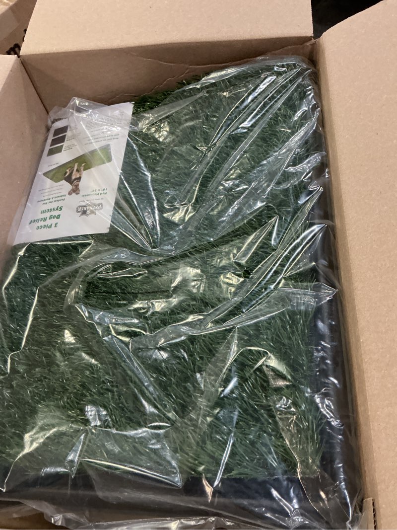 Condition photo showing New/Like New for artificial grass puppy pad with tray 16x20 inch | reusable indoor & outdoor dog potty training mat system | washable fake grass pet housebreaking pad for puppies & small to medium dogs by petmaker small 3-layer system