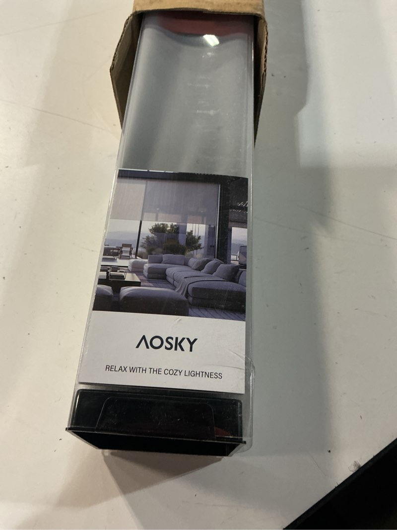 Condition photo showing New/Like New for aosky blackout roller shades cordless blinds for windows, free-stop shades with valance, thermal insulated fabric, uv protection, natural woven blinds for home and office (20" w x 72" h, black) black 20"w x 72"h