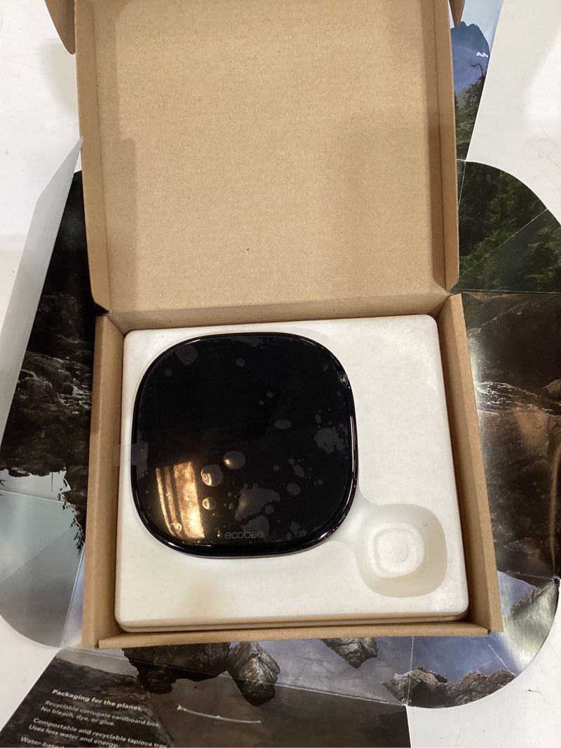 Condition photo showing As Is for ecobee smart thermostat premium with smart sensor and air quality monitor - programmable wifi thermostat - works with siri, alexa, google assistant, black