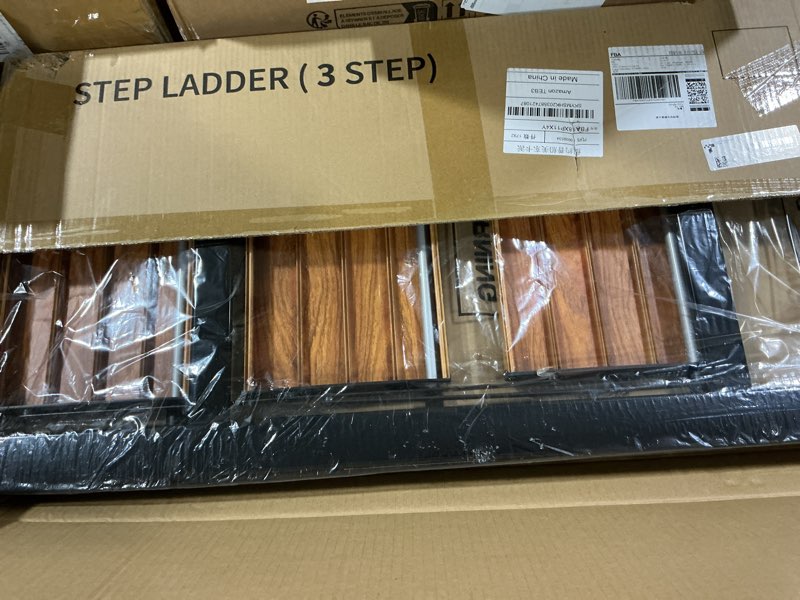 Condition photo showing Good Condition for taranta 3 step ladder,aluminum lightweight folding 3 step stool with anti-slip wide pedal, 330lbs capacity step ladder for household,kitchen,office - blackwoodgrain black&woodgrain 3 step
