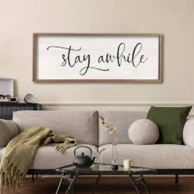 LuZhiQiang Living Room Wall Decor Stay Awhile Sign 40"×15" Lets Stay Family Home for Entryway Black 