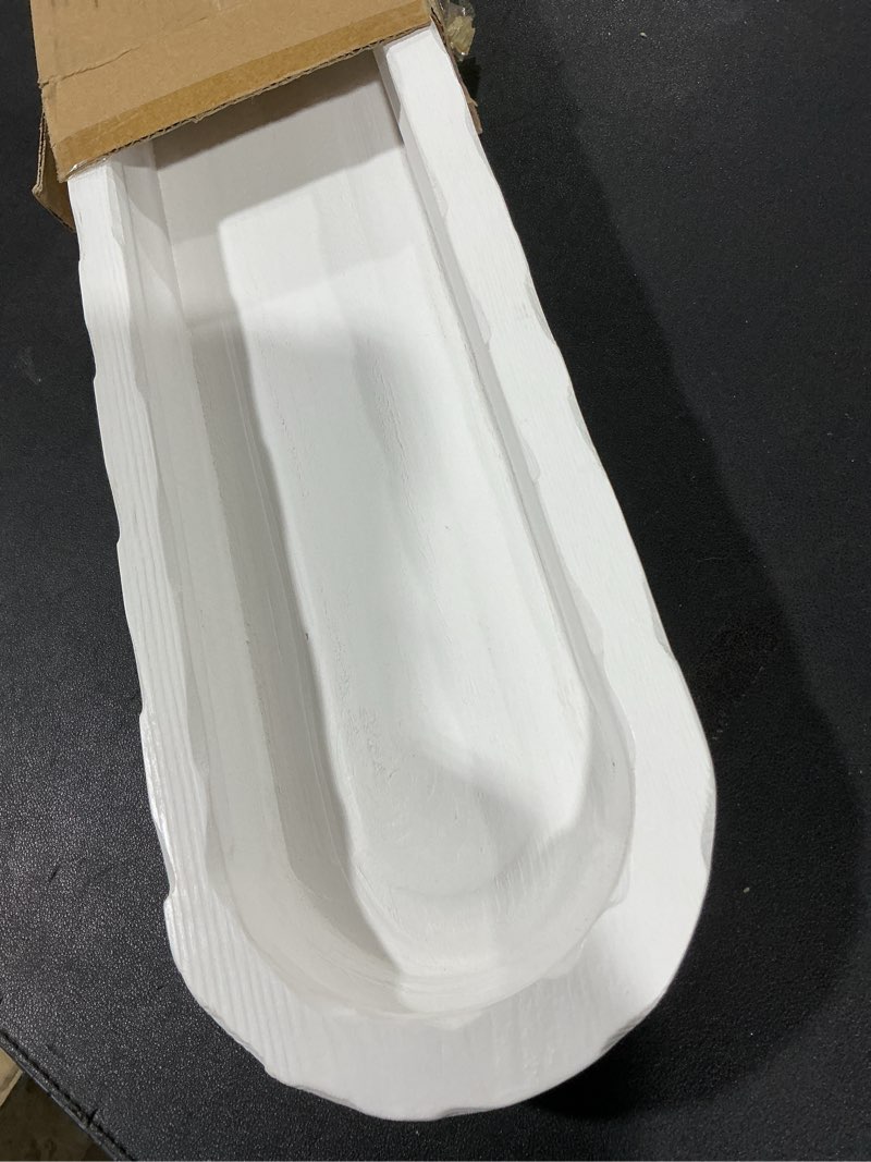 Condition photo showing New/Like New for SwallowLiving Rustic Hand Carved Decorative Wood White Dough Bowl, Approx 30-Inch Large Bread-Shaped Centerpiece, Long Wooden Bowl for Home Decor