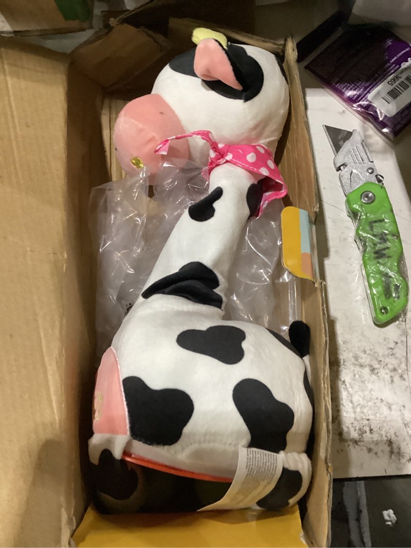 Condition photo showing New/Like New for dancing talking giraffe toy, stuffed animal baby toy repeating what you say, glowing musical giraffe gifts for toddlers 1-3 years old, for kids (cow)