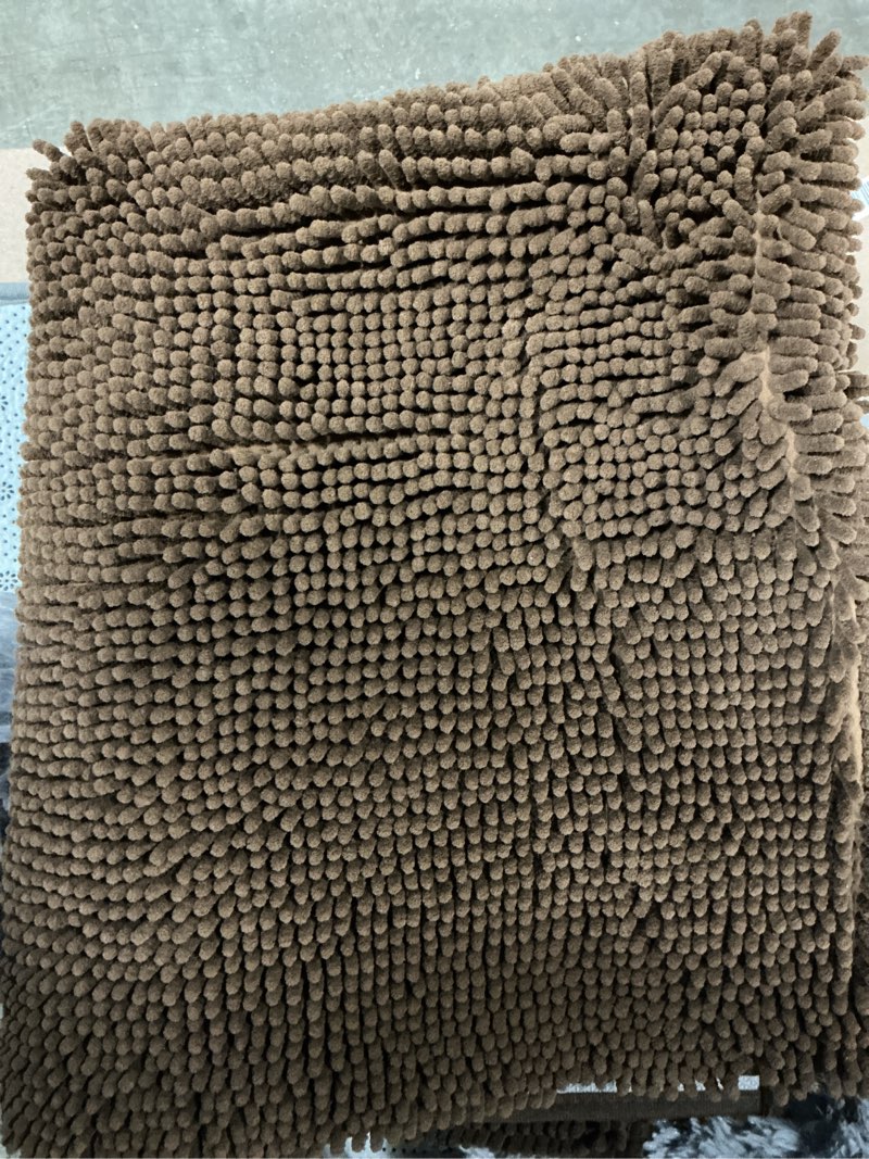 Condition photo showing As Is for chenille absorbent front door mat 60" x 36", dog door mat for muddy paws, trap dirt doormat, mud mat for dogs, washable non slip outdoor indoor doormats for entryway, beige 60"l x 36"w x 1"th beige