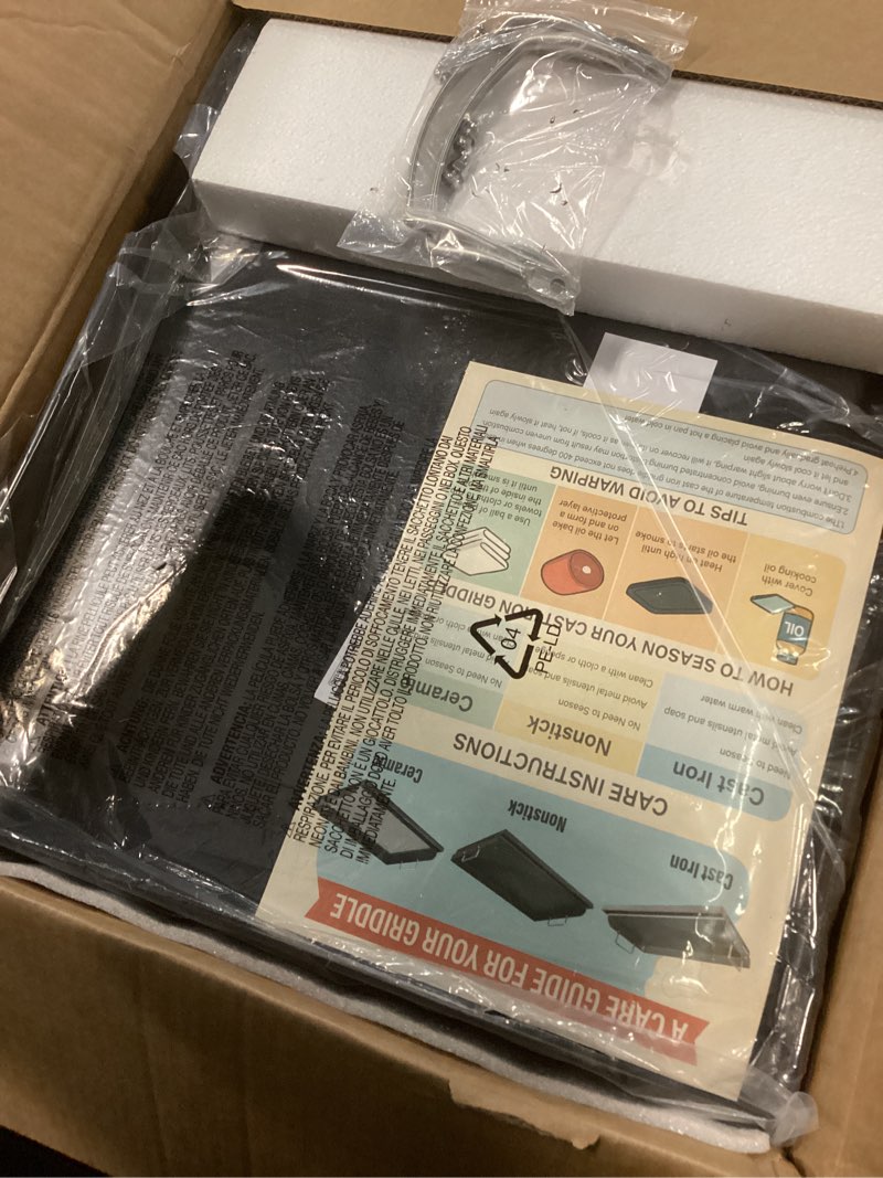 Condition photo showing New/Like New for utheer 25" x 16" pre-seasoned nonstick cast iron griddle for gas & charcoal grills – universal flat top with grease groove, reinforced ridges & high sidewalls, great for parties, camping & tailgating cast iron 25" x 2.6" x 16"