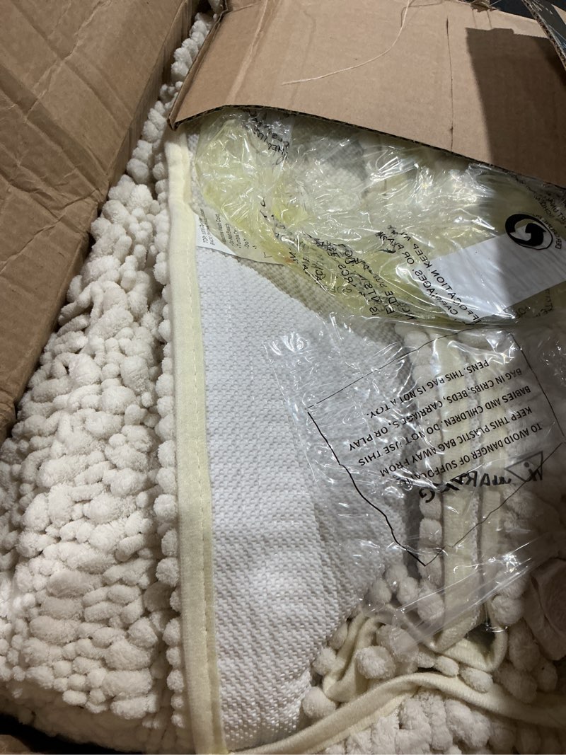Condition photo showing Good Condition for smiry bathroom rugs 40x32, extra soft rubber backing chenille bath mats | ivory machine washable non slip quick dry bath mats for bathroom floor, tub, shower, home decor accessories ivory rectangular 40'' x 32''