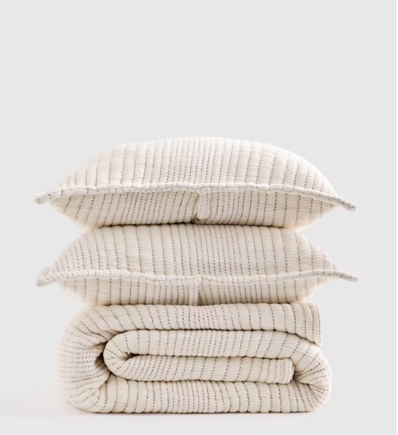 organic cotton channel stitch coverlet set, king/cal king, undyed