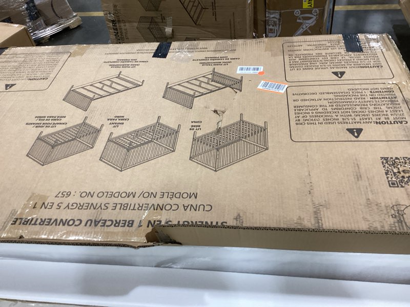 Condition photo showing New/Like New for Dream On Me Synergy 5-in-1 Convertible Full-Size Baby Crib with Toddler, Day & Full Bed Conversion in White, GreenGuard Gold & BSA, 3 Mattress Heights, Sustainable Pinewood White Synergy