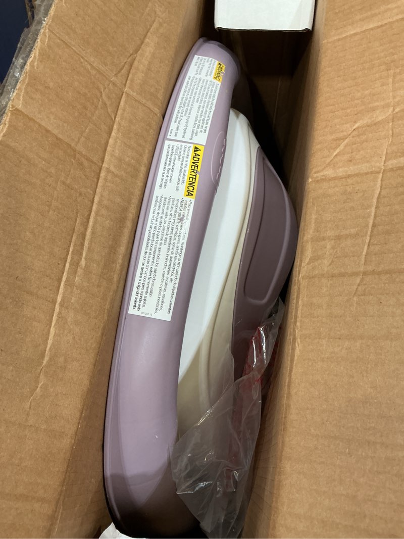 Condition photo showing As Is for chicco mod walker foldable infant walker, 3 height adjustments, bpa-free tray with 2 cup holders, brake pads, for children up to 26 lbs., space-saving compact fold, lavender/purple