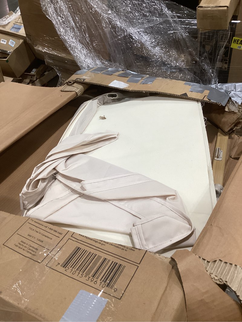 Condition photo showing As Is for baby bassinet, bedside bassinet for baby, bassinet bedside sleeper with mattress, storage basket and 4 auto-lock wheels, full-mesh sides, bedside mini crib for newborn (beige)
