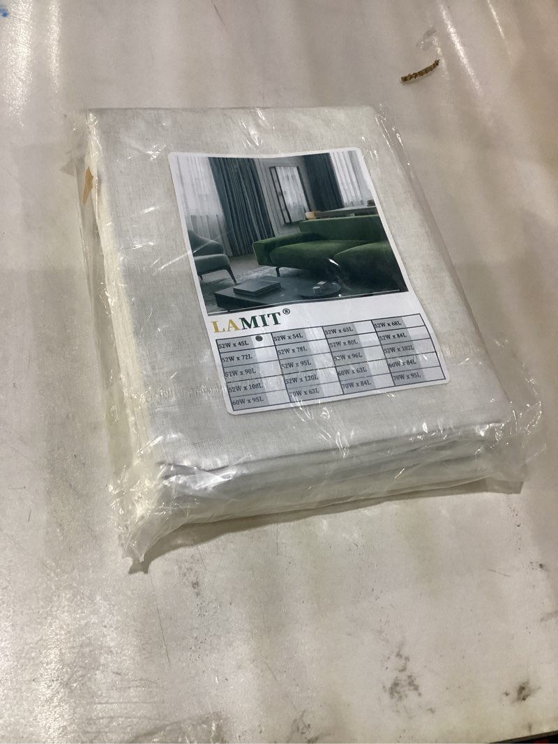 Condition photo showing Good Condition for LAMIT Linen 100% Blackout Window Curtains for Bedroom, 45 Inches Linen Textured Thermal Farmhouse Curtains Back Tab and Rod Pocket Window Panels with White Liner, 2 Panels, 52 x 45 Inch, Ivory 52"W x 45"L (Pack of 2) Ivory