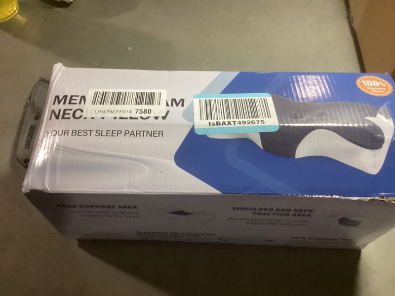 Condition photo showing Good Condition for cervical neck pillow for pain relief, ergonomic neck pillow for sleeping, contour orthopedic side sleeper pillow for back stomach sleepers bed pillow with pillowcase dark grey with white